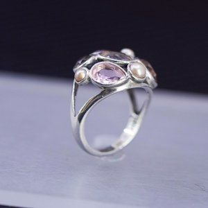 SILPADA 925 Sterling Silver Sweet Embrace Pink Glass and Pearl R2442 Size 8.5